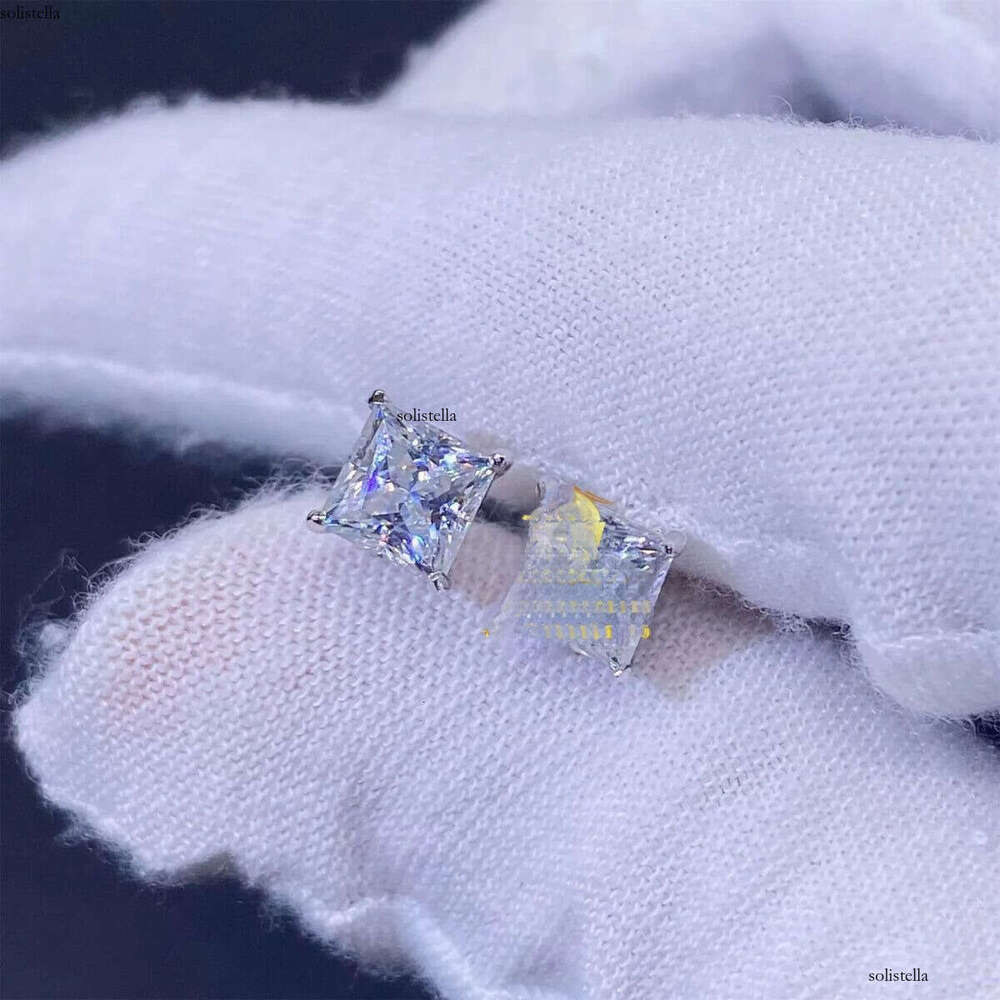 Pass Dia Tester Stock Jewelry GRA Certificates Sier D Color VVS1 Princess Moissanite Hip Hop Stud Earrings