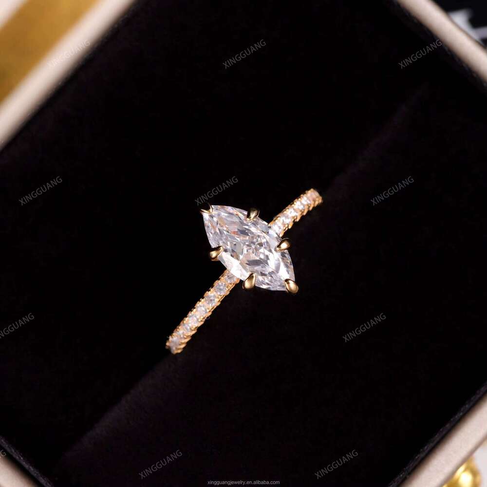 XG Women 2CT Marsquise Cut Moissanite Sier Plated Gold Fine Rings Custom Lab Dia Jewelry