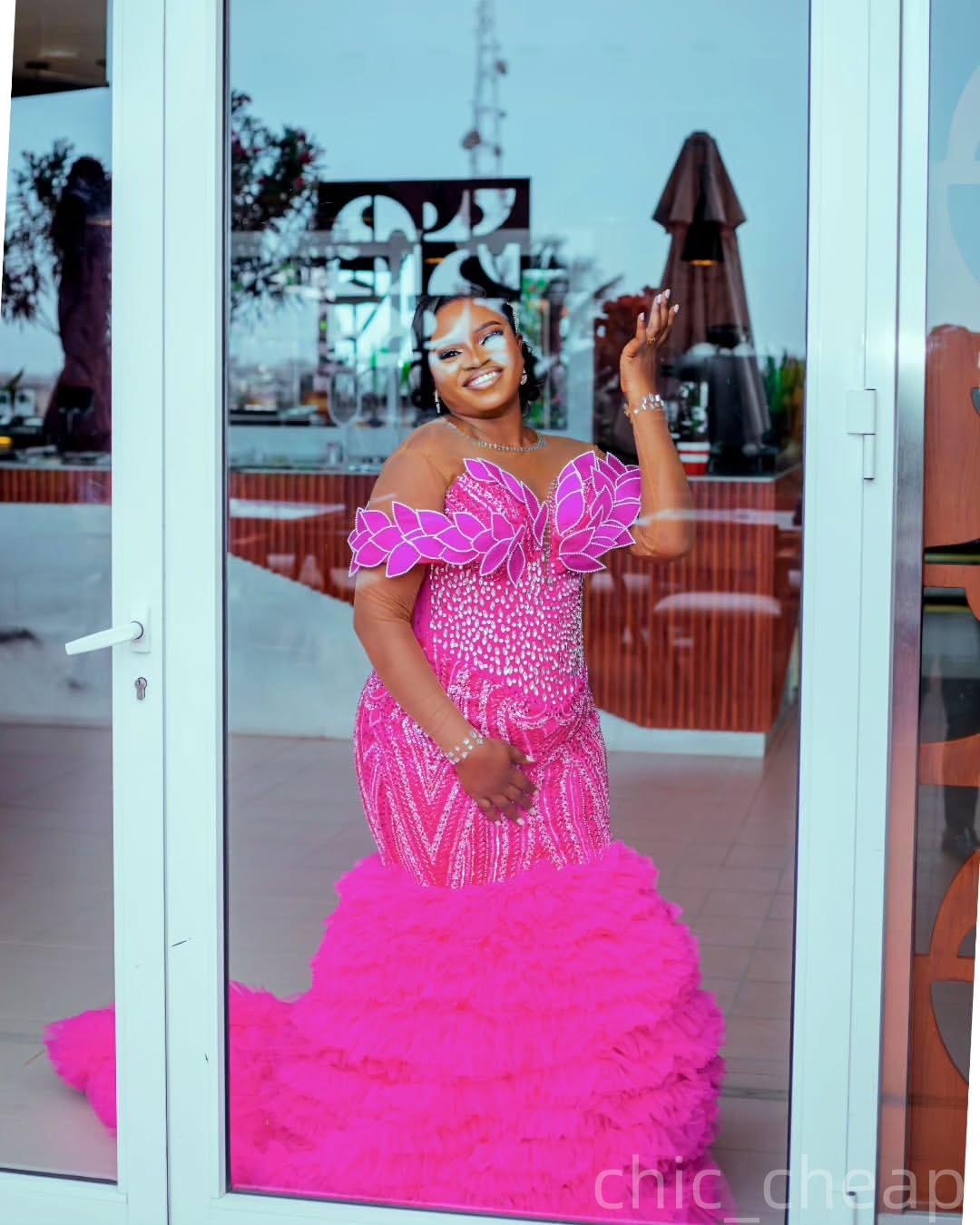 Mermaid Fuchsia Prom Dresses 2025 Crystals Florals Tiers Luxurious Evening Formal Party Second Birthday Engagement Gowns Plus Size Dress For Special O
