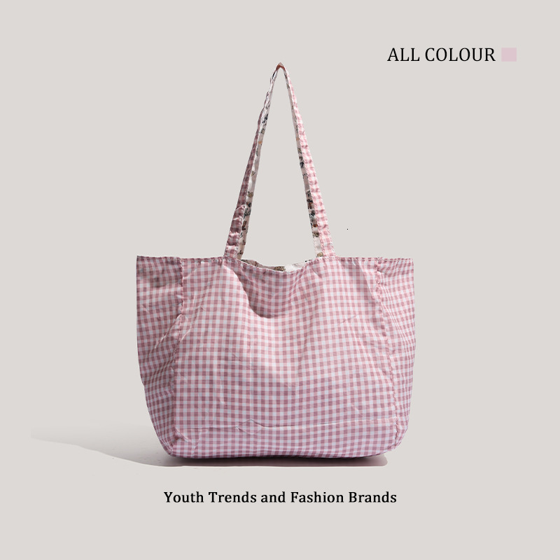 Large Capacity Plaid Shoulder 2025 New Double-Sided Tote Handheld Commuter Canvas Bag ddmymoon