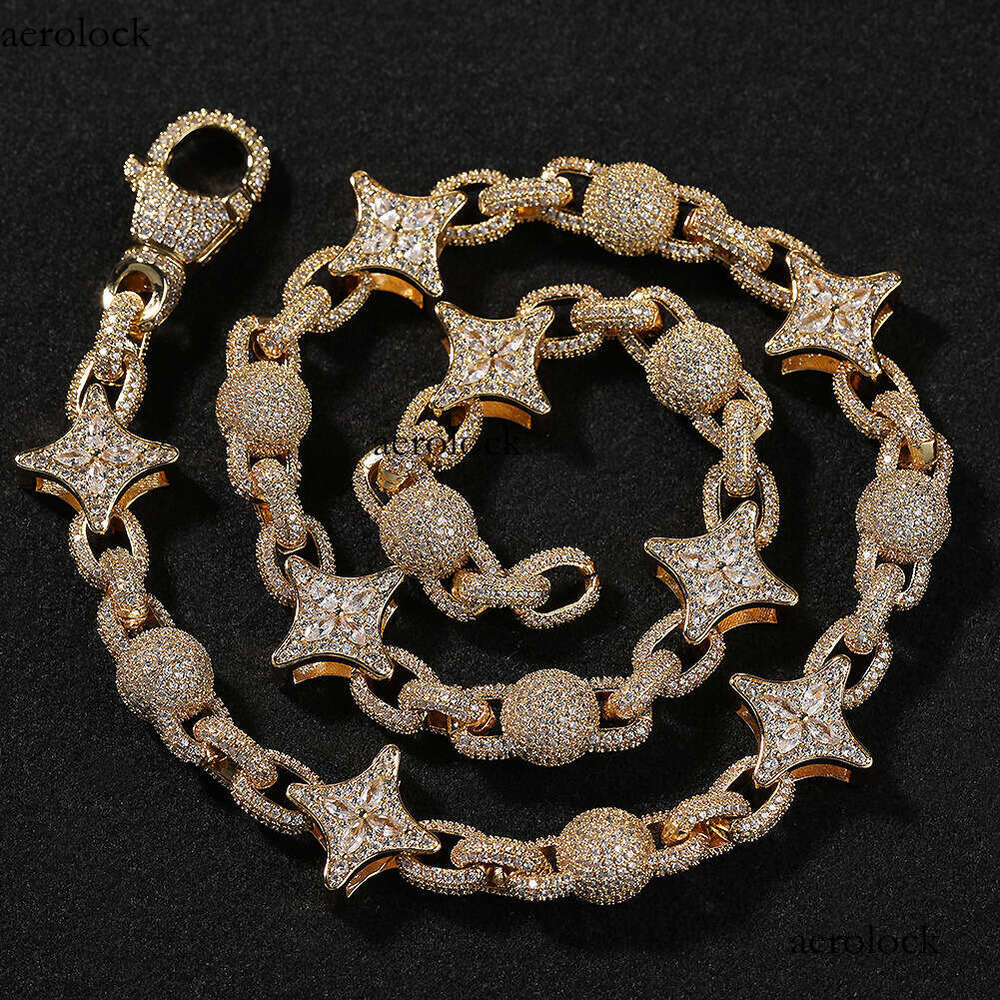 Fashion Hip-Hop New Sier Four-Pointed Star Bead Chain Light Niche Sterling Silver Inlaid Moissanite chain Trendy Men's Necklace