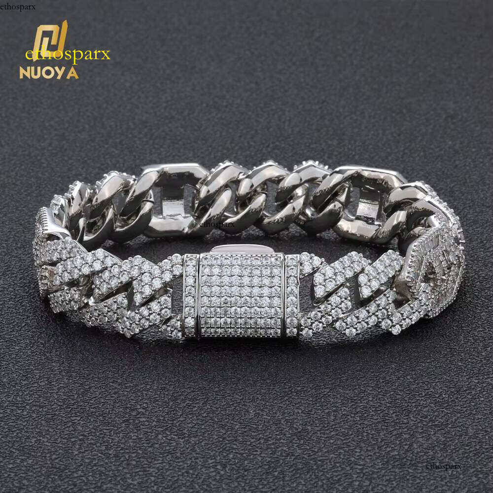 NUOYA High Quality Prong Chain Sier Plated Hip Hop Jewelry Bling Full Dia Micro Pave CZ Cuban Bracelet