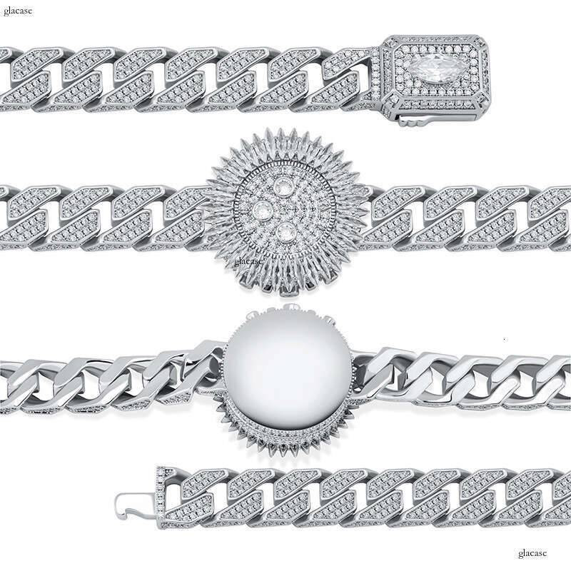 Watch Style Spring Clasp Miami Cuban Chain Full Zircon Hip Hop Punk Personality Bracelet