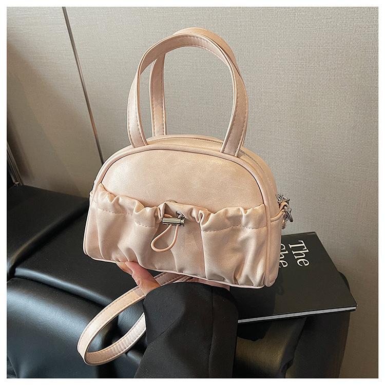 New Women's Pleated Solid Color Large Capacity Handbag Simple Designer Bag Shoulder Bag Cross-border Wholesale Dropshipping Luxury Bag Vintage Cr