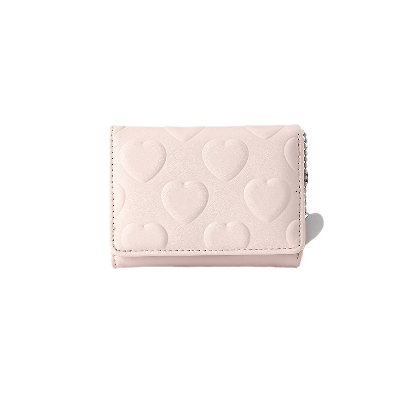 New Women's Wallet Luxury Bag Short Style Solid Color Card Holder Multi-card Slot Heart Pattern Simple Cross-border Cute Coin Purse Wholesale
