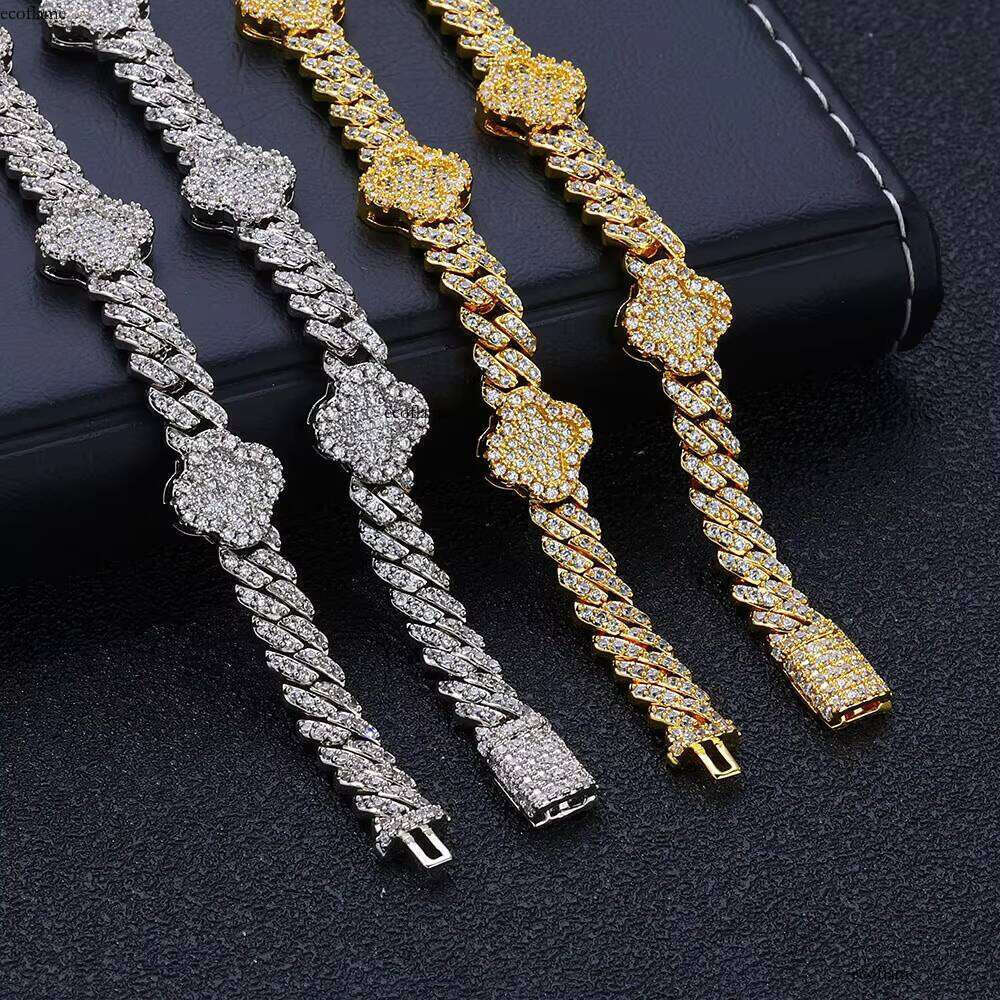 NUOYA Women 6MM Bracelet with Four Leaf Clover White Gold Plated Dia Prong Cuban Link Chain Jewelry