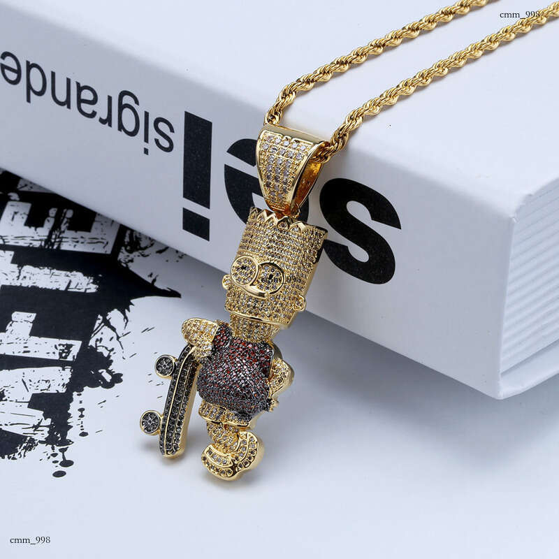 Cartoon Character Simpson Pendant Sterling Silver Inlaid Moissanite chain Full Dia Unisex Trendy Necklace Jewelry