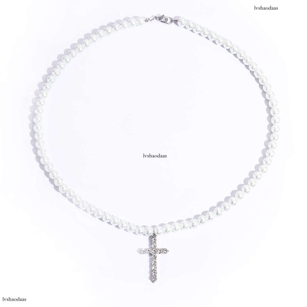Minimalist INS Cross 8-10mm Pearl Necklace Hip Hop Trend Unisex Choker Collarbone Chain