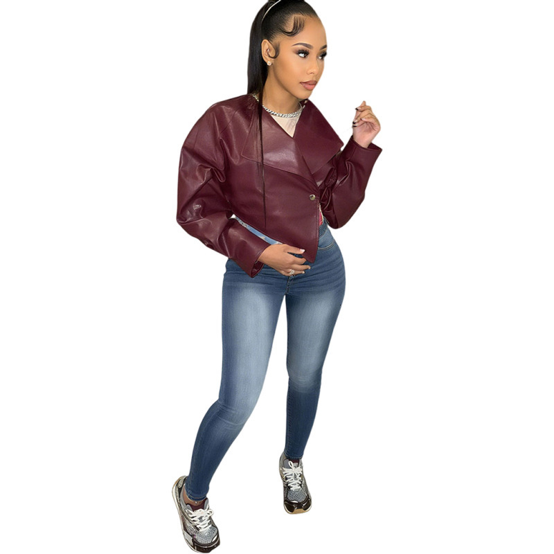 2025 Summer New Womens Fashion Personality Stylish Waist-Cinching Cropped PU Leather Solid Color Casual Jacket for Women