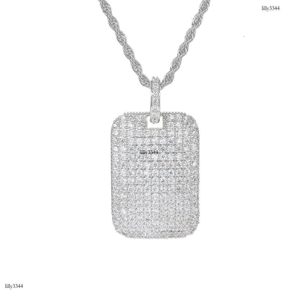New Military Full Dia Micro Paved Moissanite chain Square Badge Pendant Trendy Hip Hop Accessories