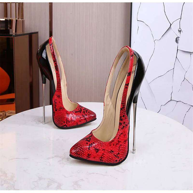 Hot Serpentine Pattern Women's 16cm 2024 Metal Stiletto High Heels Sexy Snake Print Female Shoes 46