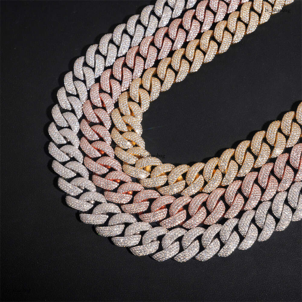 Hip-Hop Men's Sterling Silver Inlaid 5A Moissanite chain 20mm Crescent Moon 4-Row Stone Cuban Bracelet Necklace