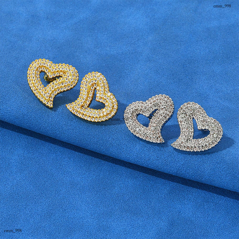 Hip Hop Iced Out VVS Moissanite Hollow Heart Full Dia Men's Earrings Ins Accessories