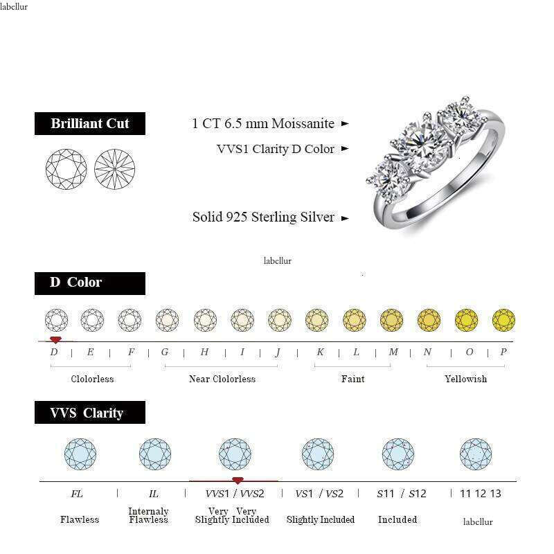 Attagems 2ct Round Cut D Color VVS Moissanite Dia Sterling Sier Ring High Quality Engagement Wedding Gift