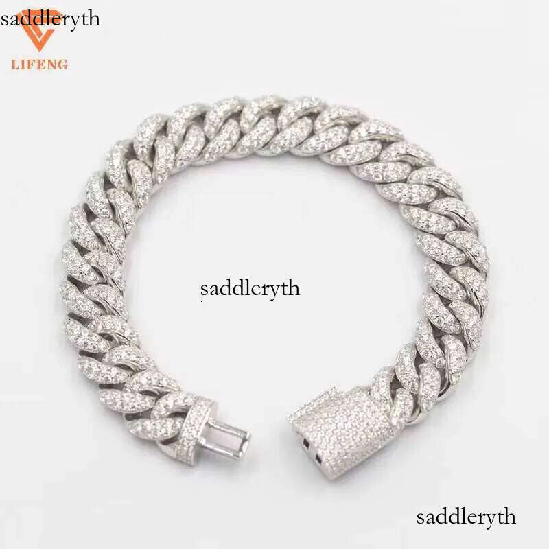 Lifeng Jewelry 14mm VVS Moissanite Baguette Cuban Link Ice Out Hiphop S Sterling Dia Bracelet 35