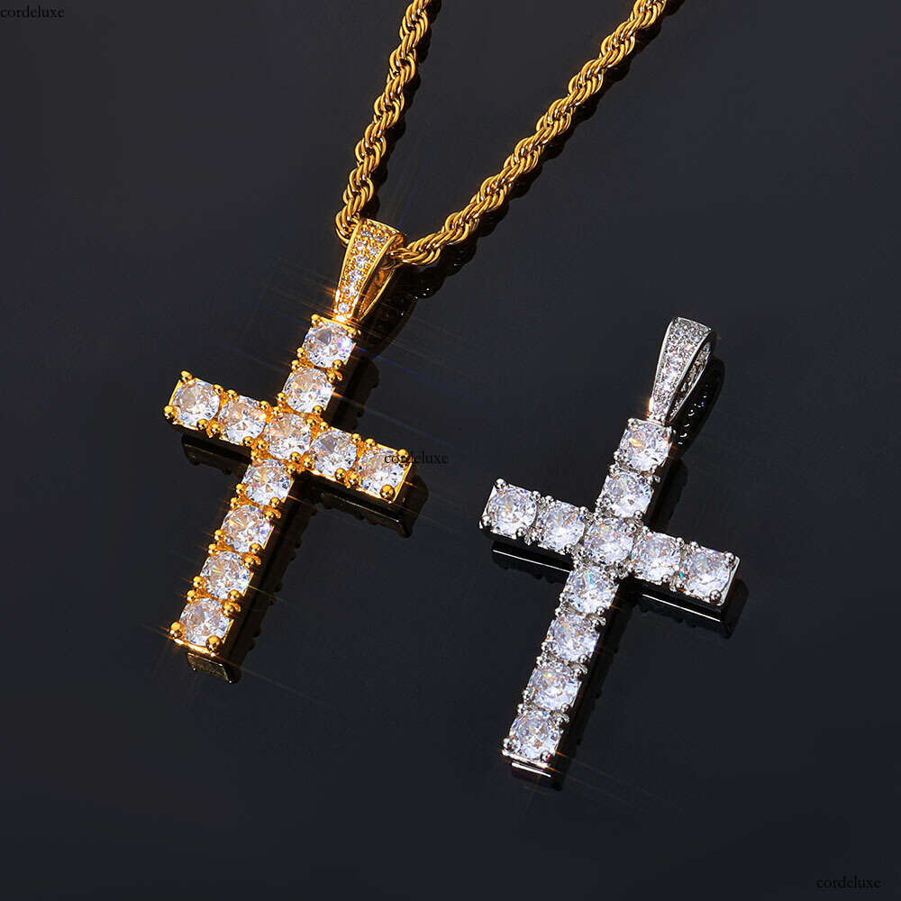 New Hip-Hop Large Cross Pendant Sterling Silver Gold-Plated Full Moissanite chain Men's Necklace