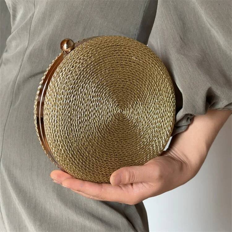 NEW Straw Bags for Women Hand-Woven Rattan Handmade Woven Round Purse Clutch Bag Bohemia Evening bag high-quality