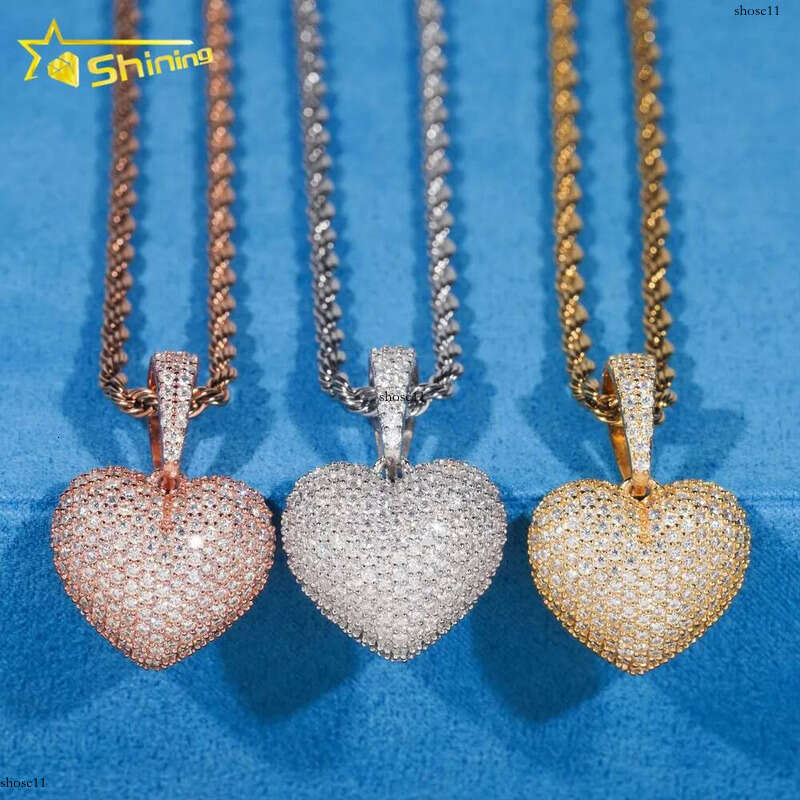 Ready to Ship Hip Hop Heart Iced Out Sterling Sier Dia Moissanite Pendant for Necklace