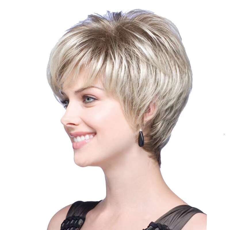 Celebrity Style Wig for Women Full Head High Temperature Fiber Fluffy Side Bangs Short Straight Hair Wigs B5
