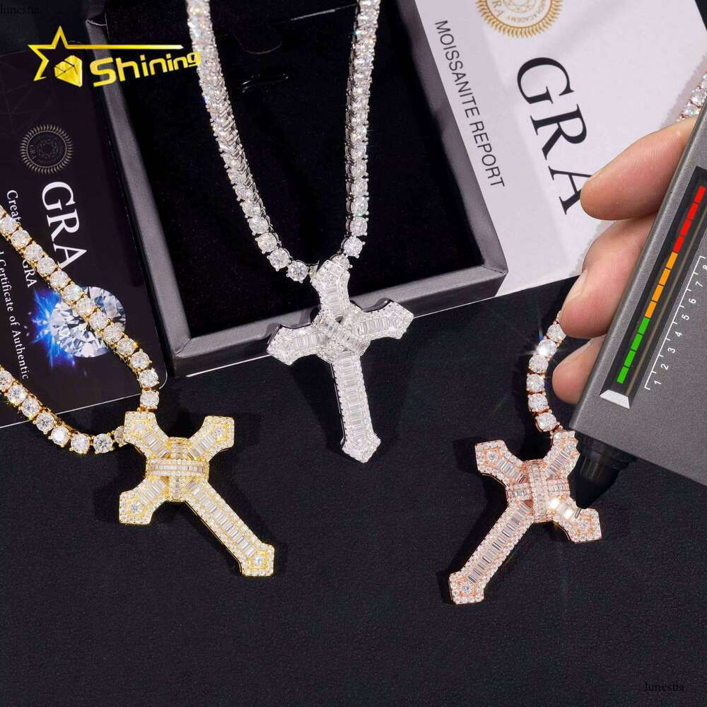 Pass Dia Tester New Design Top Quality Moissanite Hip Hop Jewelry Sterling Sier Cross Pendant