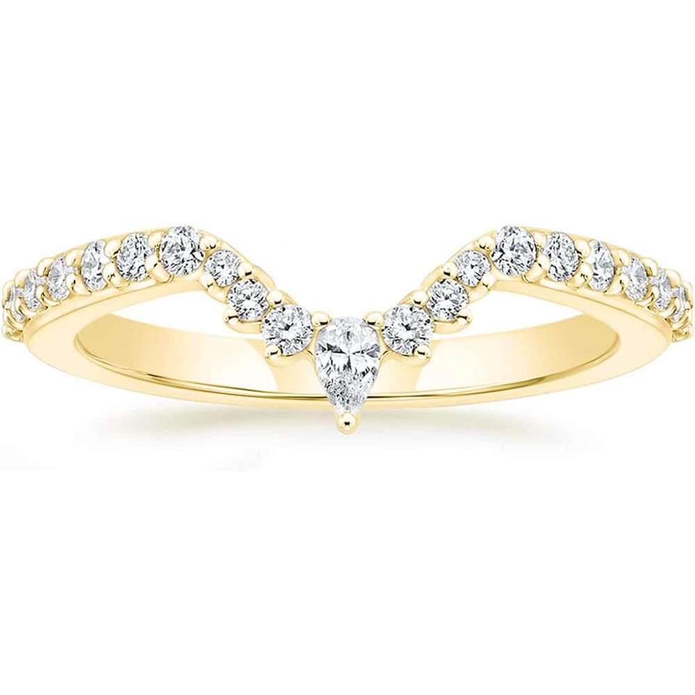 Wedding Bands Women Pear & Round Shaped Stackable Cubic Zirconia Half Eternity CZ Curved Engagement Rings for Her Size 4-12