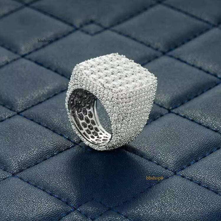Iced Out Hip Hop Moissanite Ring for Men VVS Cut Sterling Silver Engagement Wedding Jewelry GRA Certified