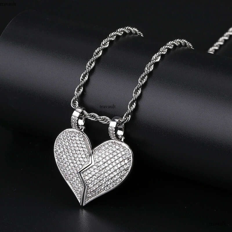 Hip Hop Jewelry Detachable Broken Heart Sier Couple Pendant Moissanite chain Necklace for Men and Women