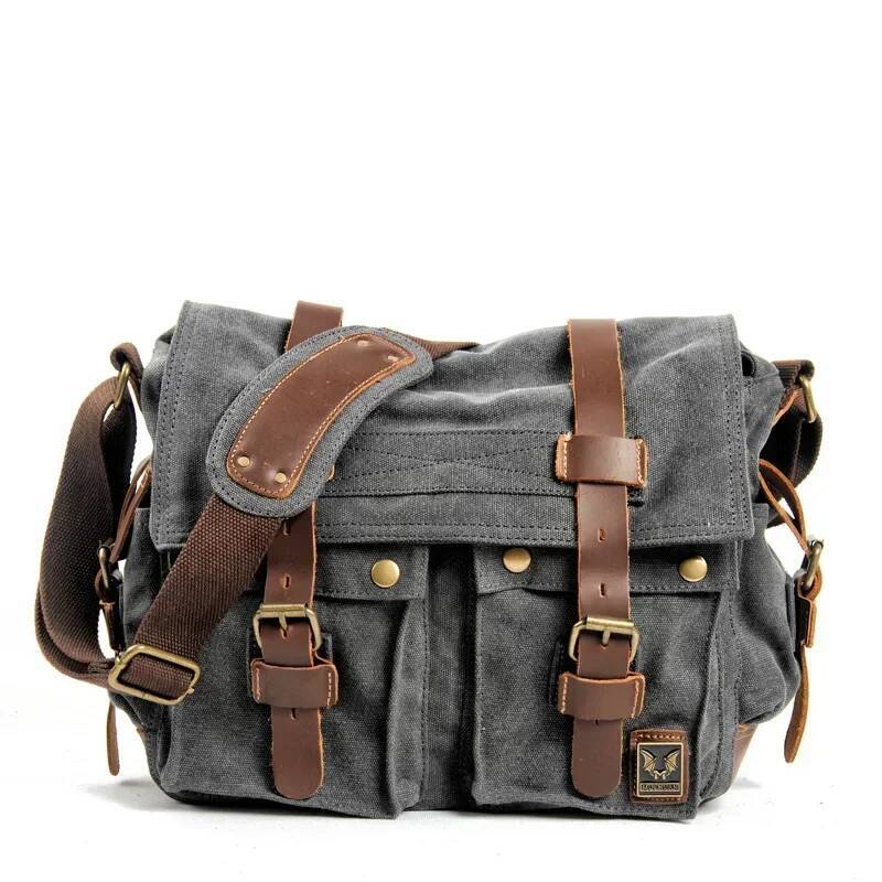 MUCHUAN Canvas Leather Men Messenger Big Satchel Shoulder Bags Male Laptop Briefcase Travel Handbag