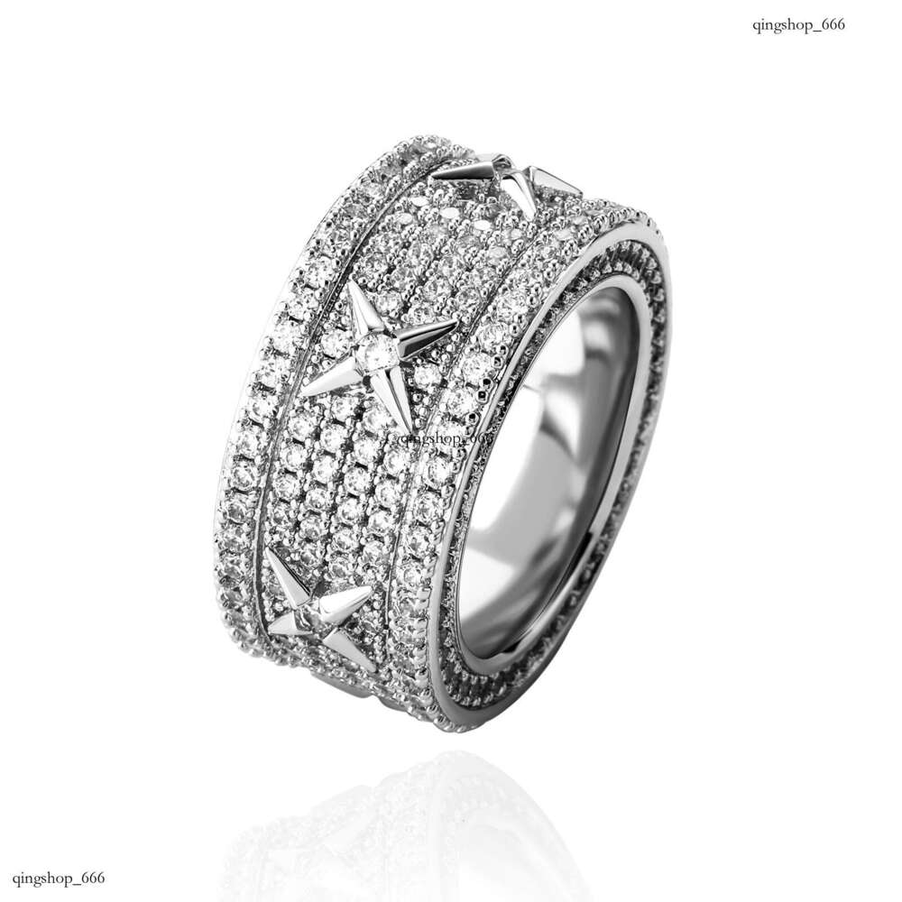 New Jewelry Personality Full Zircon Sterling Silver Plated Real Gold Men and Women Temperament Accessories Hip Hop Ring