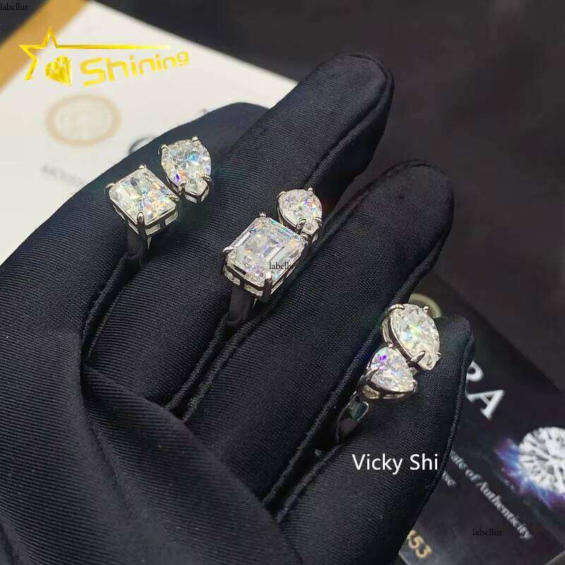 Premium Jewelry Series Women's Pure Silver D VVS Cubic Zirconia Wedding Iced Out Ring Gift