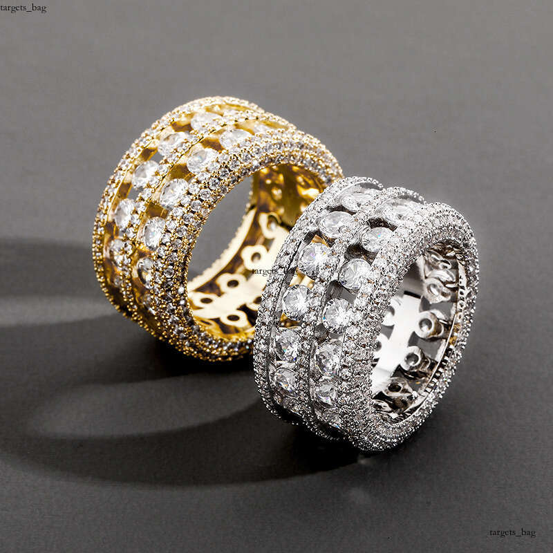 Hip-Hop Style Men's Ring with Double Row Hollow Design and Micro-Paved Full Zirconia Sparkling Band