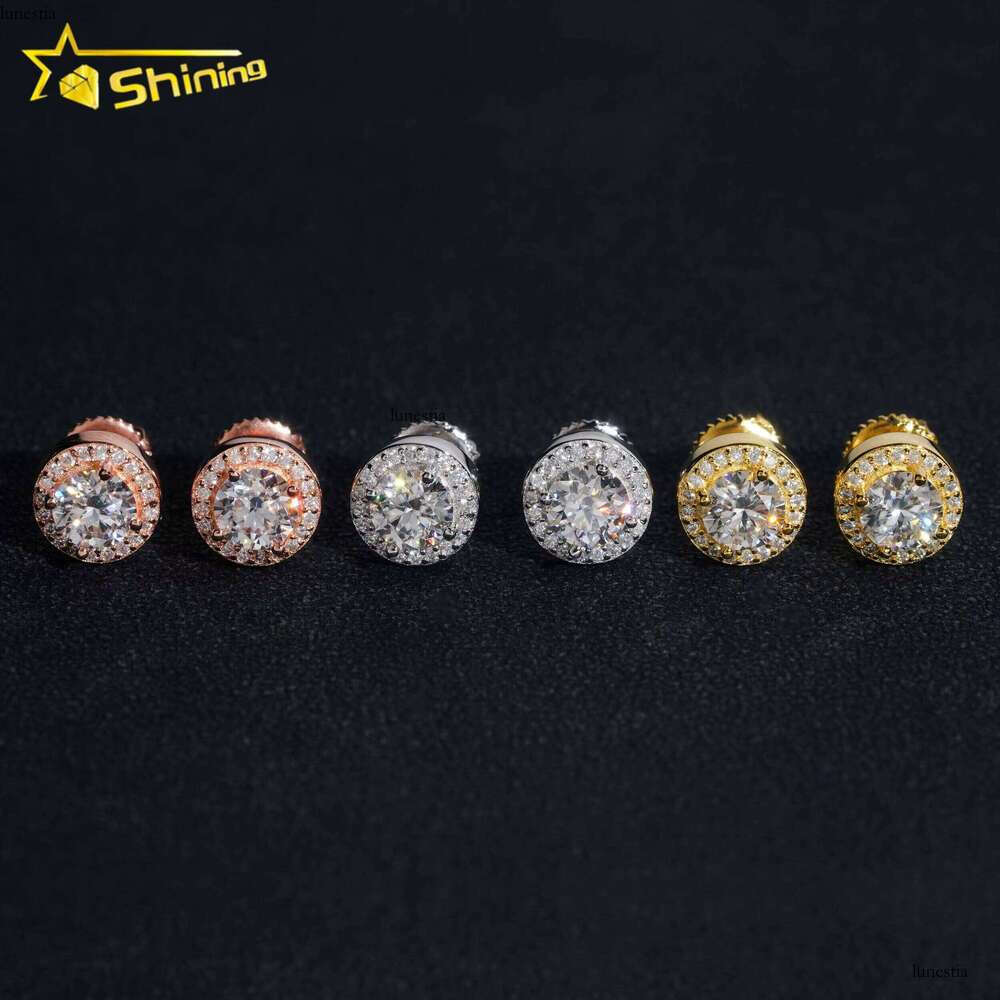 Fine Sterling Sier Iced Out Hip Hop Jewelry Dia Stud VVS Moissanite Earrings