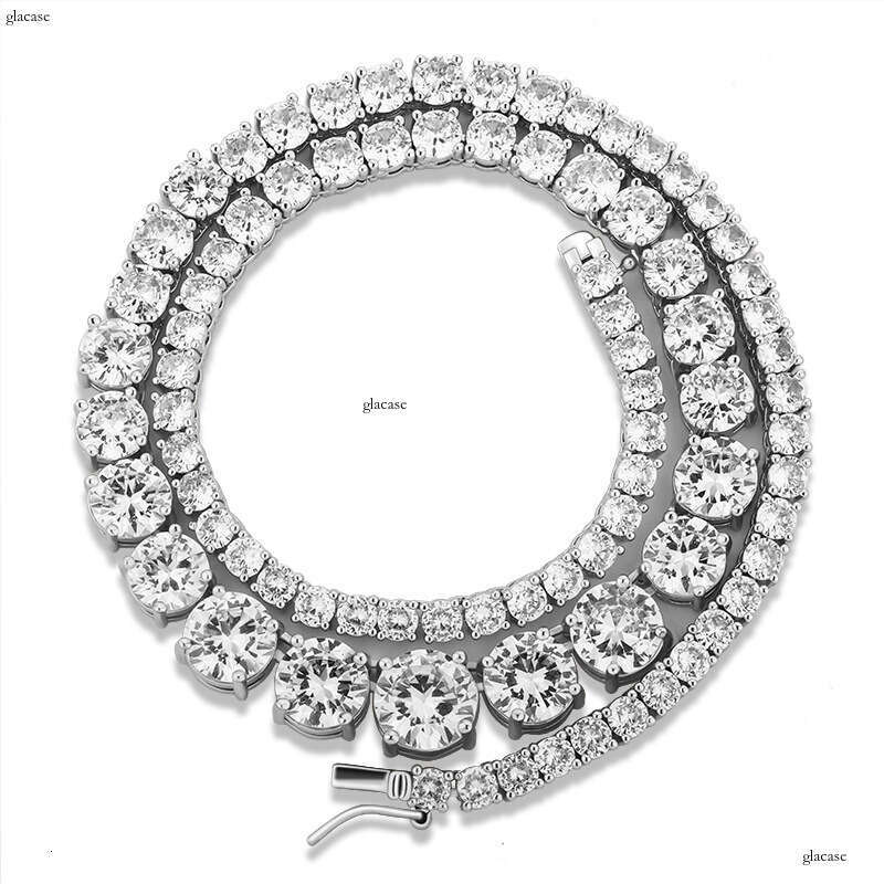 Single Row Moissanite chain Gradient Size Personality Tennis Chain Real Gold Plated Necklace
