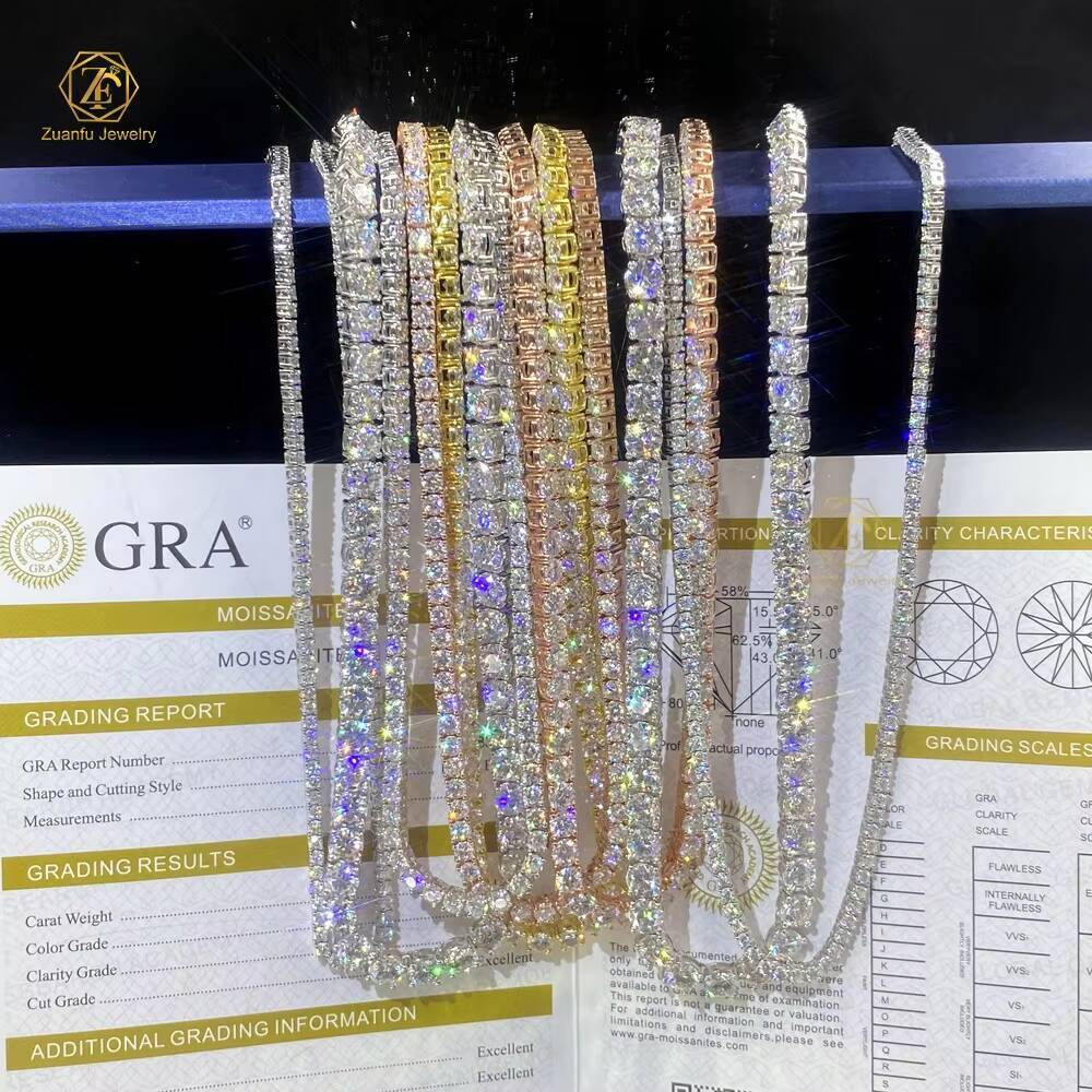 Pass Diamond Tester Large Stock Hip Hop Jewelry 2.0mm-6.5mm VVS Moissanite Diamond 925 Silver Iced Out Tennis Chain Necklaces