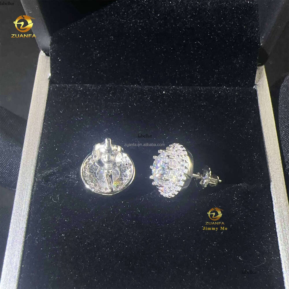 Stylish Fashion Style Drop Shining Hip Hop Circle Crescent Shape Iced out Moissanite Dia VVS1 Stud Earrings Man Gift