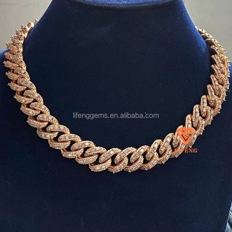 Rose Gold Moissnaite Chain Iced Hiphop 925 Sterling Silver VVS Moissanite Necklace Cuban Link Chain