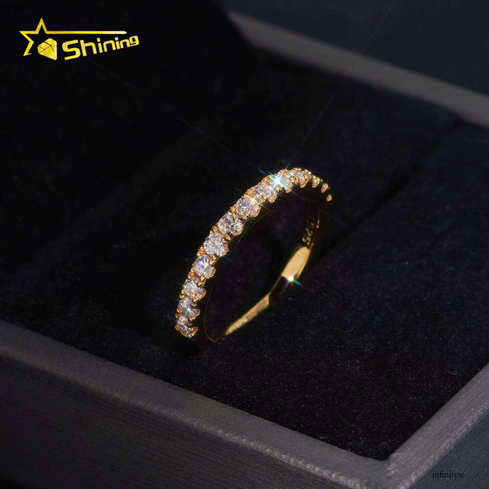 Pass Tester Gold Plated Semi-Eternity 2.2mm Wedding Silver Engagement Gold-Containing Stone Ring