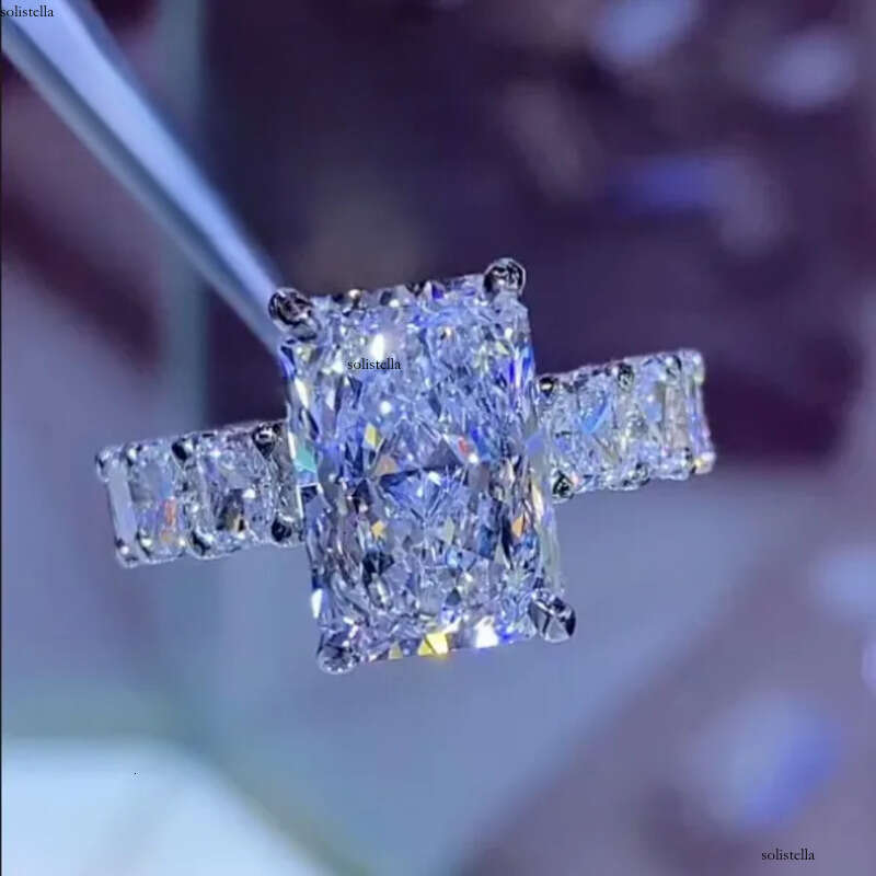 Wedding Radiant Cut Full Moissanite Band sier Engagement Ring Custom Design