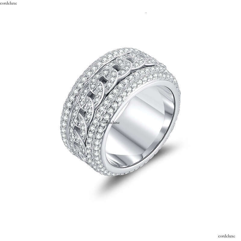 Hip Hop S Silver Inlaid Moissanite Rotatable Men's Real Gold Plated Fashion Personality Trendy Ring