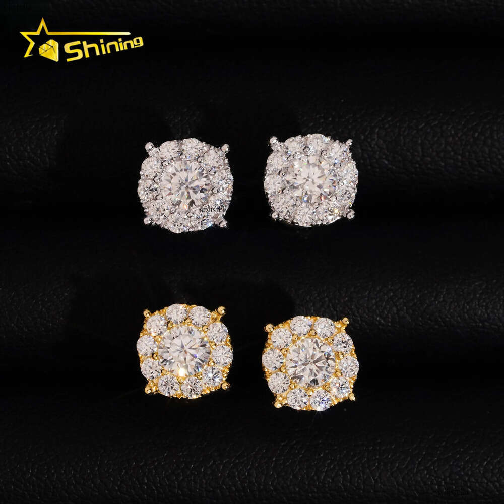 High Quality Iced Out Sterling Sier Screw Back Stud Hip Hop Jewelry Custom Rapper Moissanite Earrings