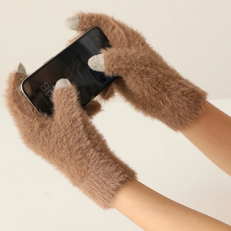 100% Mink Cashmere Gloves Women in Autumn and Winter Warm Thick Five Finger Gloves for Typing Touch Screen Gloves UNISEX 250807