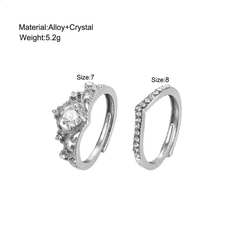 2pcs Lovers Crown Rings For Woman And Man Adjustable Cubic Zirconia Engagement And Wedding Queen Couple Ring Set Jewelry 250805