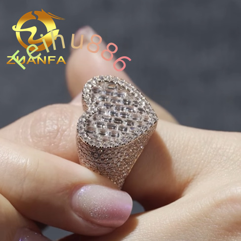 New Custom Moissanite Ring for Men Iced Out Hip Hop Ring Heart Fashion 925 Sterling Silver Men Diamond Ring