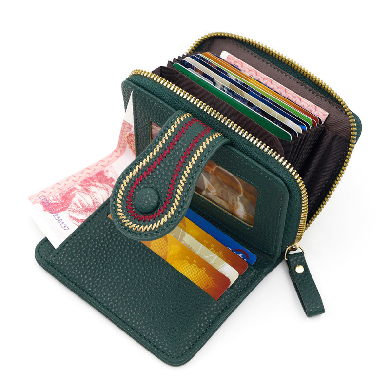 New Korean Style Women's Short Wallet Zipper Buckle Wallet Lychee Pattern Luxury Bag Embroidered Solid Color Coin Purse ID Card Holder Wallet