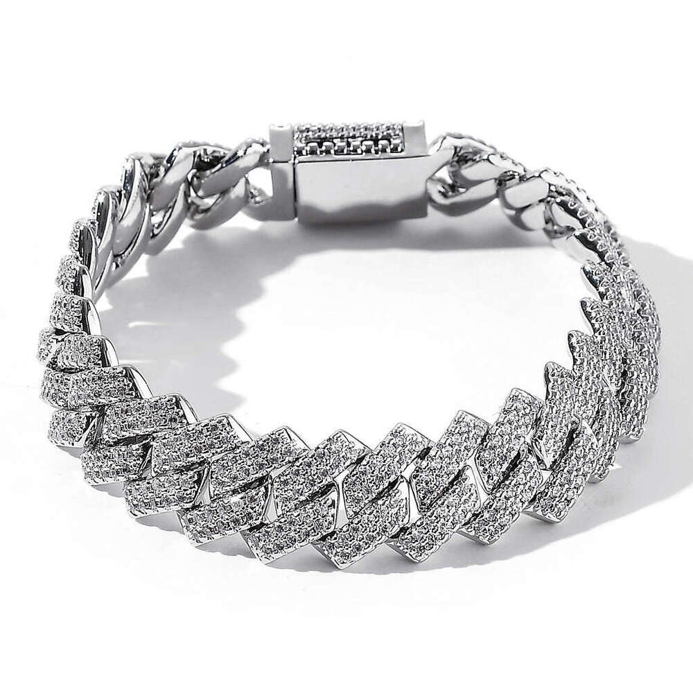 Hip Hop Micro Pave Zircon Men's Bar Chain 14mm Dia Cuban Bracelet