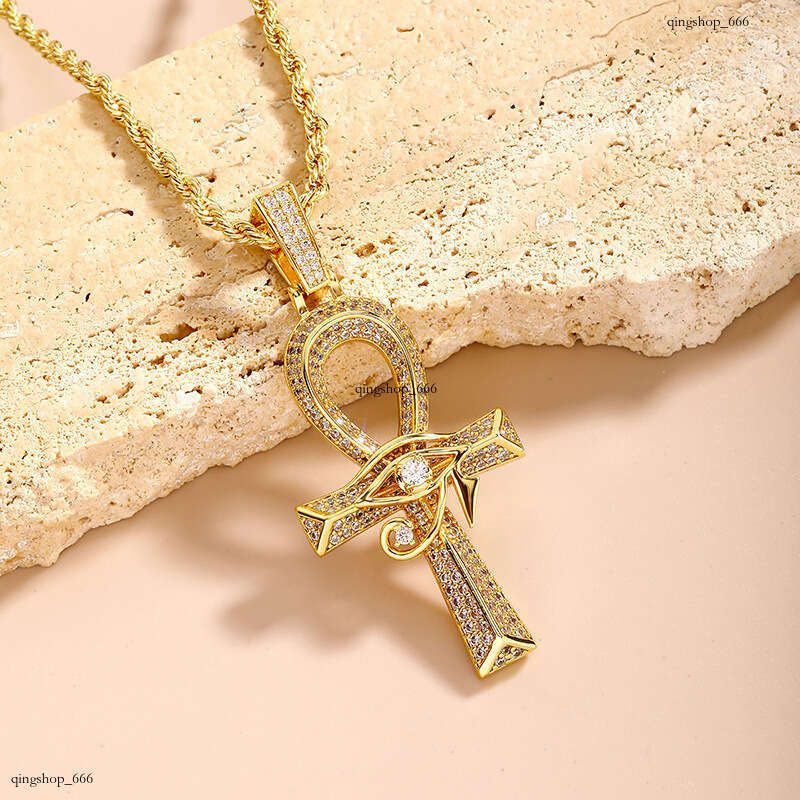 Hip Hop Eye of Horus Ankh Cross Pendant Sterling Silver Moissanite chain Versatile Jewelry Necklace