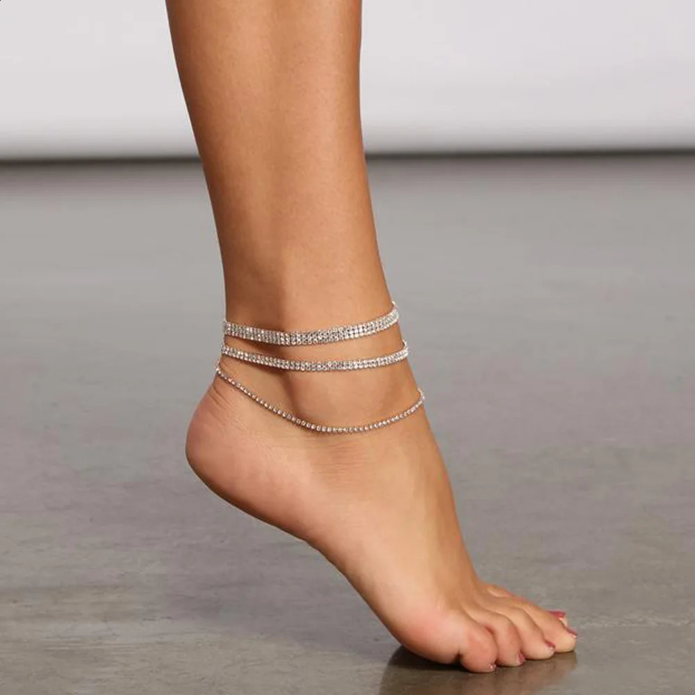 Elegant Layered Barefoot Anklet for Women Bracelets Jewelry Leg Rhinestone Foot Chain Summer Beach Jewelry Gifts Holiday 250807