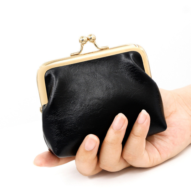 Vintage Oil Leather Iron Clip Exquisite Coin Purse Large Capacity Lipstick Bag Luxury Bag Candy Color Mini Clutch Coin Bag Earphone Bag