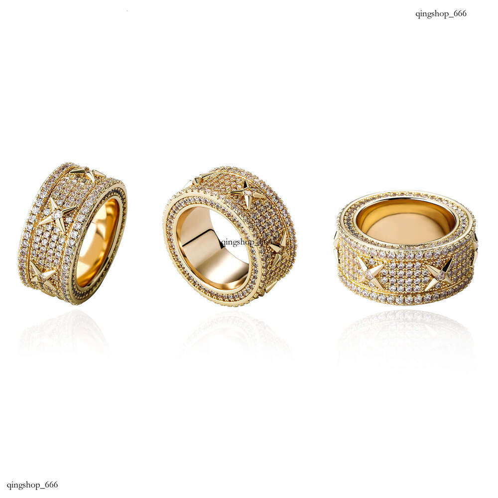 New Jewelry Personality Full Zircon Sterling Silver Plated Real Gold Men and Women Temperament Accessories Hip Hop Ring