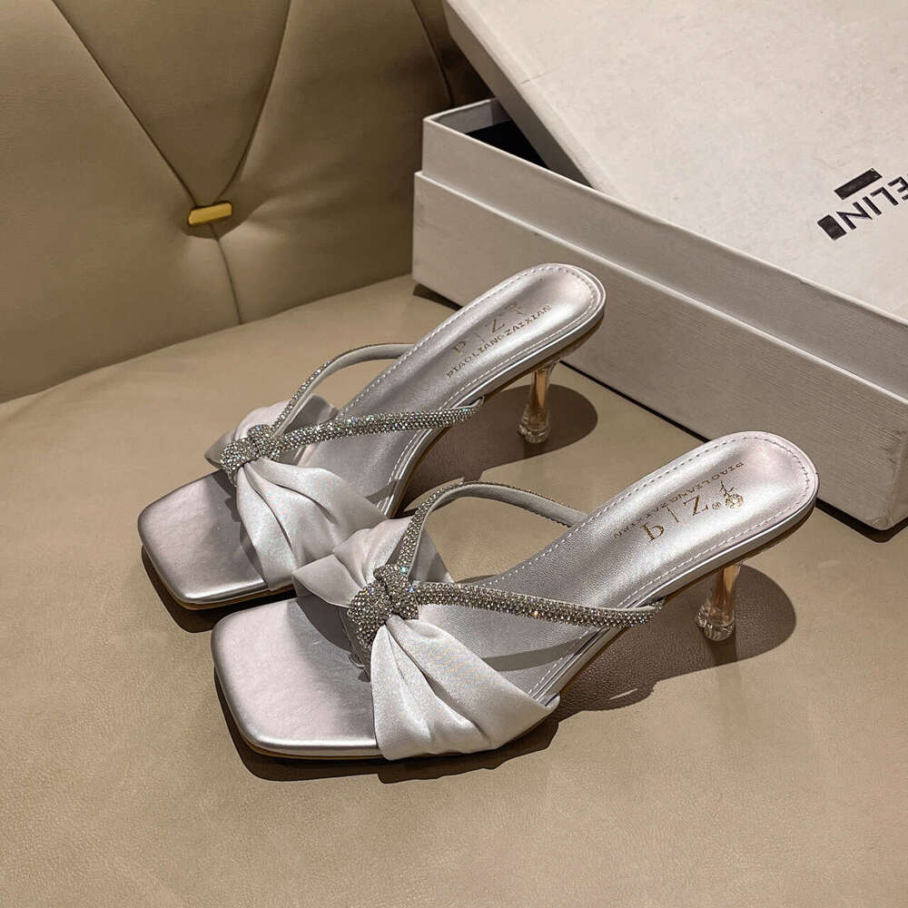 Open-Toe Slippers Women, Outdoor Designer Shoes Wear, designer shoes Rhinestone Strap, Thin Heel, Sexy High Heels, Comfortable, Fairy Style, Suitable 